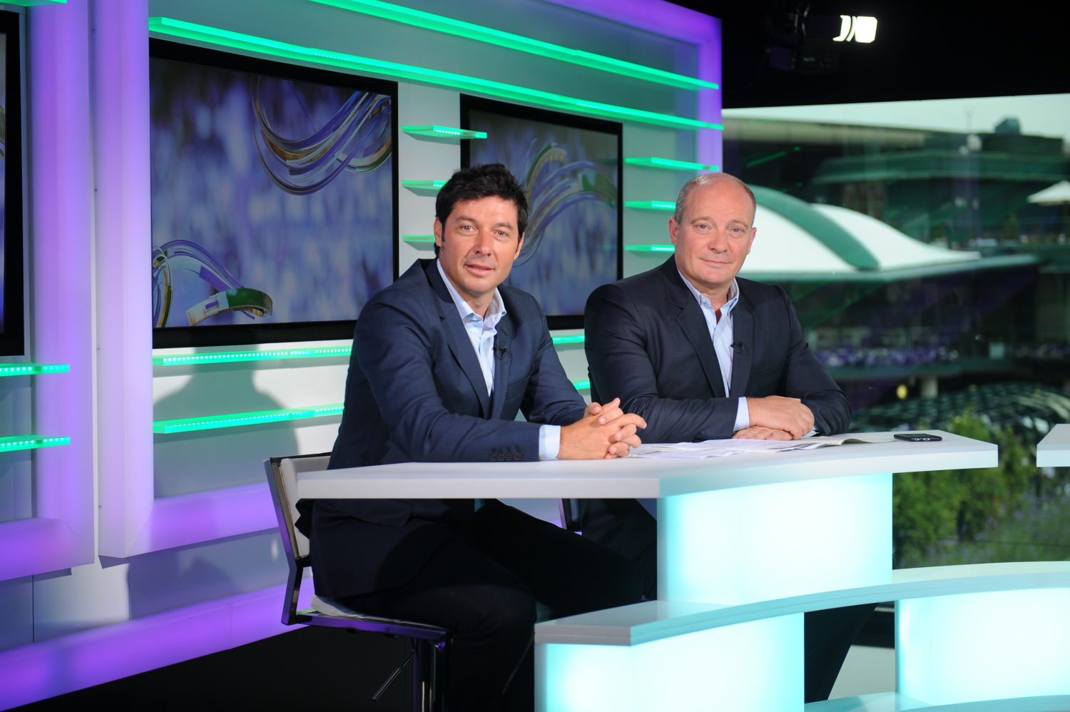 Sébastien Grosjean et Frédéric Viard, sur le plateau de beIN SPORTS à Wimbledon (© beIN SPORTS)